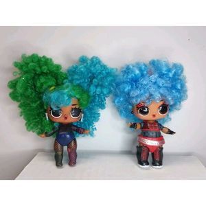 2 Pack LoL Surprise Supa Fly Remix Curly Hair Dolls Blue Green Dancers 3” MGA